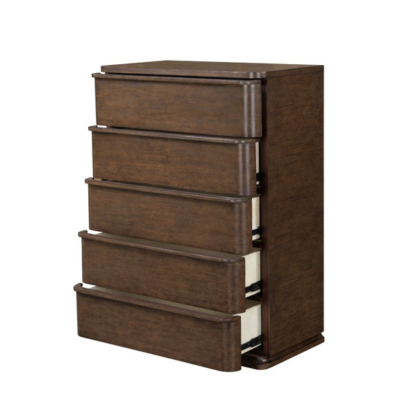 English Elm Zoey Contemporary Brown Oak Tall Chest with Smooth Glides for Bedroom Storage Brown Oak MDF,Metal 21 L x 36 W x 50 H B2756P573779