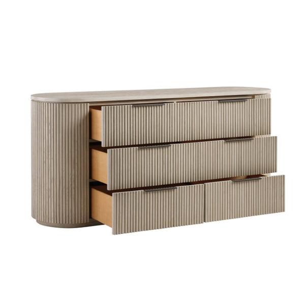 English Elm Zoey Contemporary Brown Oak Tall Chest with Smooth Glides for Bedroom Storage Light Oak Engineered Wood,Metal,Solid Wood 20 L x 72 W x 33 H B2756P573787
