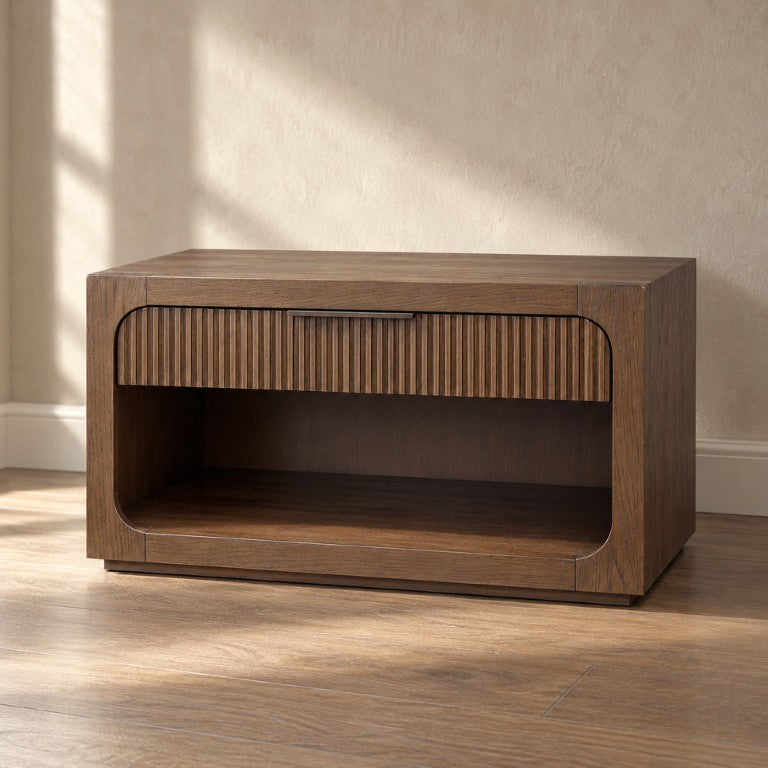 English Elm Leanna Solid Wood Nightstand with Oak Finish USB Charging and Dovetail Drawer B2756P614527