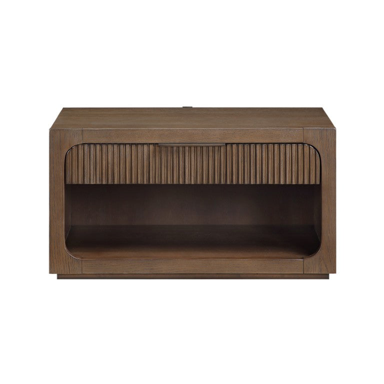 English Elm Leanna Solid Wood Nightstand with Oak Finish USB Charging and Dovetail Drawer B2756P614527