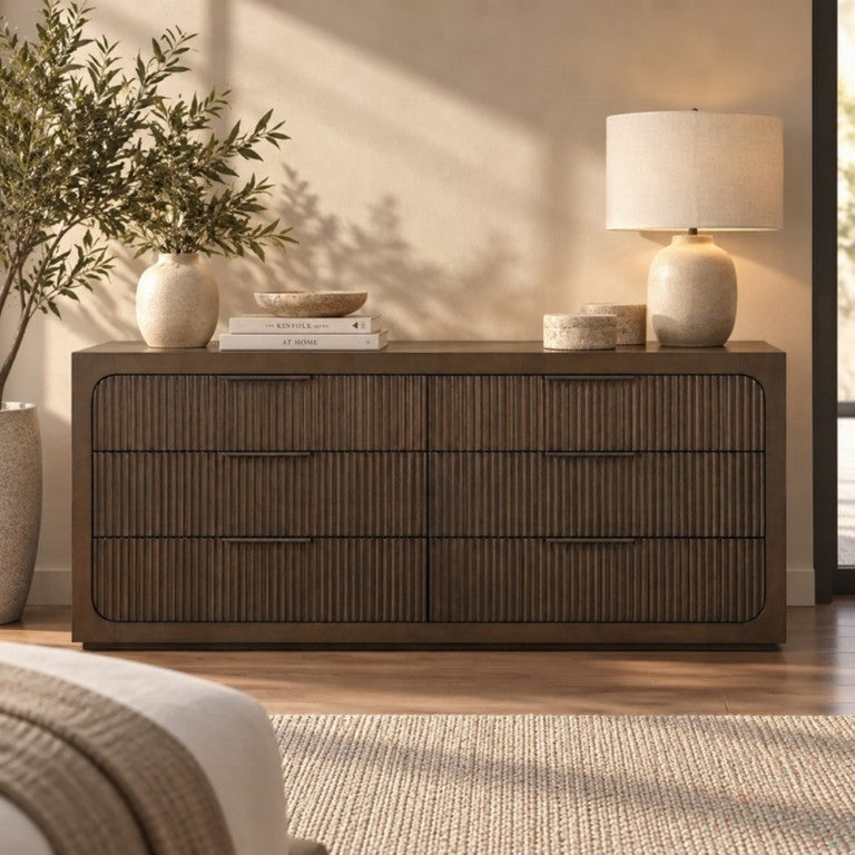 English Elm Leanna Seven Drawer Wide Dresser Solid Oak Top Soft Close Glides Bedroom Storage B2756P614533