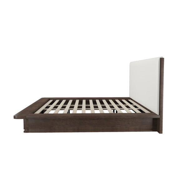 English Elm Zoey Queen Platform Bed with Linen Headboard and Oak Veneer Frame for Modern Bedrooms B2756S00049