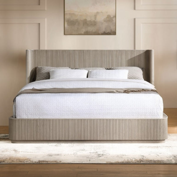 English Elm Leanna Eastern King Platform Bed in Light Oak with Low Profile Contemporary Headboard EK B2756S00050