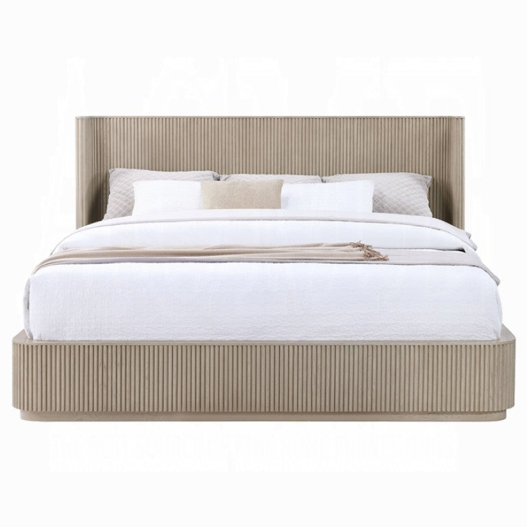 English Elm Leanna Eastern King Platform Bed in Light Oak with Low Profile Contemporary Headboard EK B2756S00050
