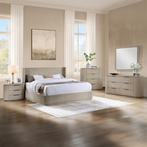English Elm Leanna Eastern King Platform Bed in Light Oak with Low Profile Contemporary Headboard EK B2756S00050