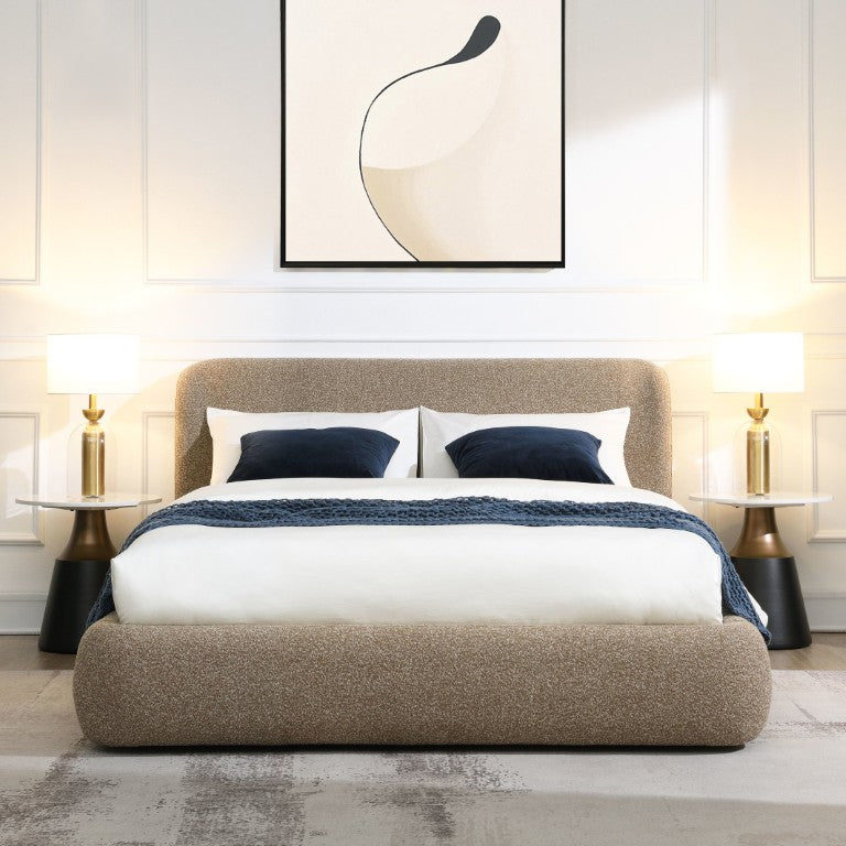 English Elm Erica Eastern King Platform Bed Tweed Upholstered Headboard Footboard No Tools Needed B2756S00054