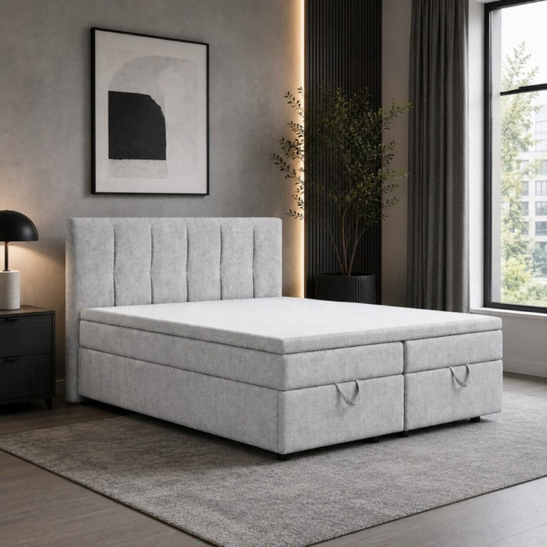 English Elm Avenia Gray Chenille Upholstered Storage Bed with Lift Base and Topper Mattress B2756S00058