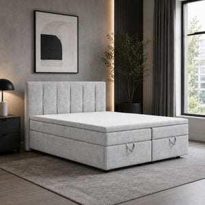 English Elm Avenia Queen Storage Bed in Gray Chenille with Hydraulic Lift Base and Padded Headboard B2756S00059