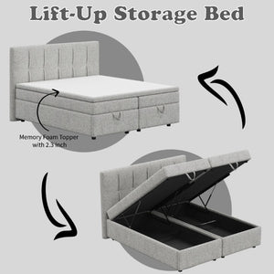 English Elm Avenia Queen Storage Bed in Gray Chenille with Hydraulic Lift Base and Padded Headboard B2756S00059