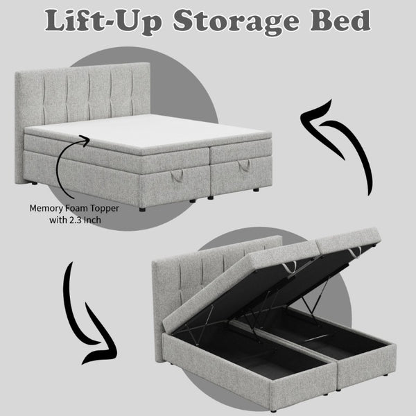 English Elm Avenia Queen Storage Bed in Gray Chenille with Hydraulic Lift Base and Padded Headboard B2756S00059
