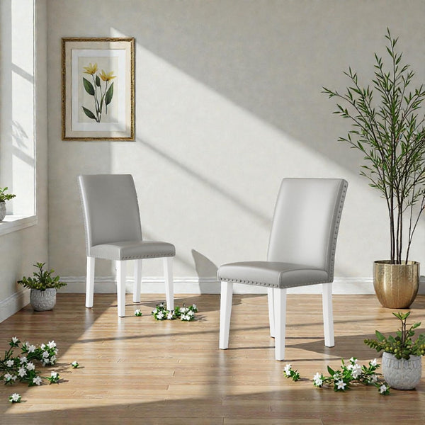 English Elm 25" High-back Upholstered Dining Chair Set of 2 with Solid Wood Legs for Formal Rooms Silver+White B2757P456191