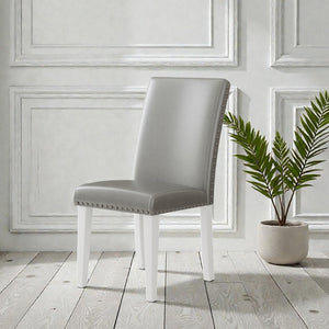 English Elm 25" High-back Upholstered Dining Chair Set of 2 with Solid Wood Legs for Formal Rooms Silver+White B2757P456191