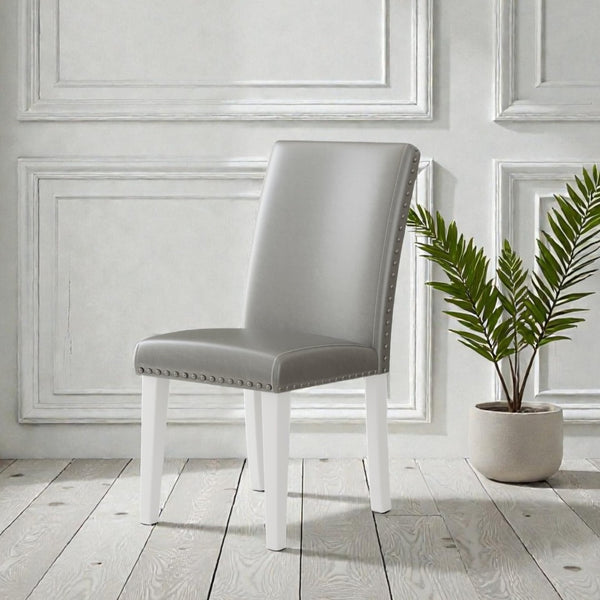 English Elm 25" High-back Upholstered Dining Chair Set of 2 with Solid Wood Legs for Formal Rooms Silver+White B2757P456191