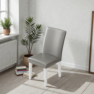 English Elm 25" High-back Upholstered Dining Chair Set of 2 with Solid Wood Legs for Formal Rooms Silver+White B2757P456191