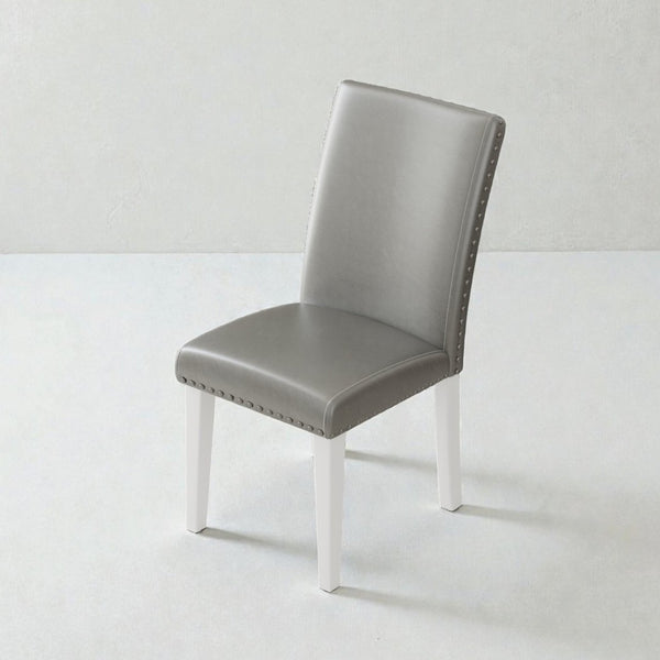English Elm 25" High-back Upholstered Dining Chair Set of 2 with Solid Wood Legs for Formal Rooms Silver+White B2757P456191