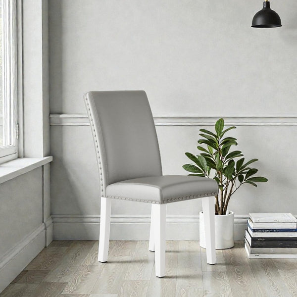 English Elm 25" High-back Upholstered Dining Chair Set of 2 with Solid Wood Legs for Formal Rooms Silver+White B2757P456191
