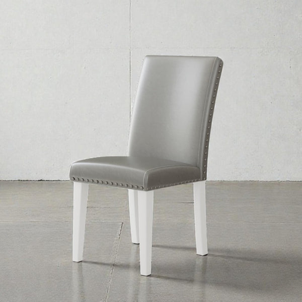 English Elm 25" High-back Upholstered Dining Chair Set of 2 with Solid Wood Legs for Formal Rooms Silver+White B2757P456191