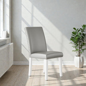 English Elm 25" High-back Upholstered Dining Chair Set of 2 with Solid Wood Legs for Formal Rooms Silver+White B2757P456191