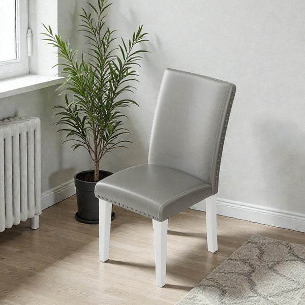 English Elm 25" High-back Upholstered Dining Chair Set of 2 with Solid Wood Legs for Formal Rooms Silver+White B2757P456191