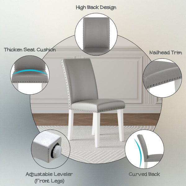 English Elm 25" High-back Upholstered Dining Chair Set of 2 with Solid Wood Legs for Formal Rooms Silver+White B2757P456191