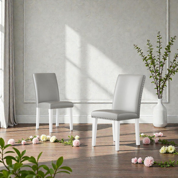 English Elm 25" High-back Upholstered Dining Chair Set of 2 with Solid Wood Legs for Formal Rooms Silver+White B2757P456191