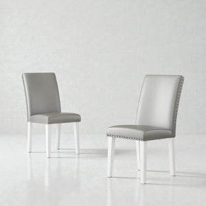 English Elm 25" High-back Upholstered Dining Chair Set of 2 with Solid Wood Legs for Formal Rooms Silver+White B2757P456191