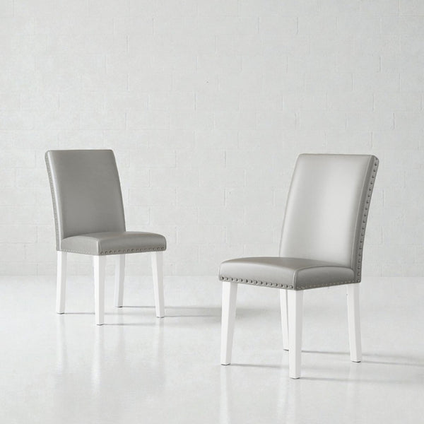 English Elm 25" High-back Upholstered Dining Chair Set of 2 with Solid Wood Legs for Formal Rooms Silver+White B2757P456191