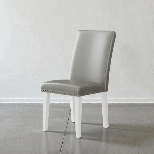 English Elm 25" High-back Upholstered Dining Chair Set of 2 with Solid Wood Legs for Formal Rooms Silver+White B2757P456191