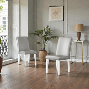 English Elm 25" High-back Upholstered Dining Chair Set of 2 with Solid Wood Legs for Formal Rooms Silver+White B2757P456191