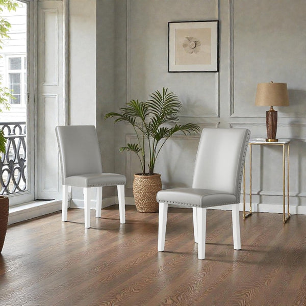 English Elm 25" High-back Upholstered Dining Chair Set of 2 with Solid Wood Legs for Formal Rooms Silver+White B2757P456191
