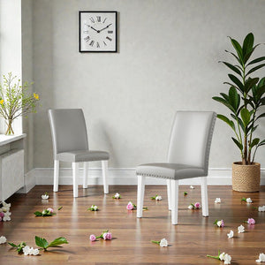 English Elm 25" High-back Upholstered Dining Chair Set of 2 with Solid Wood Legs for Formal Rooms Silver+White B2757P456191
