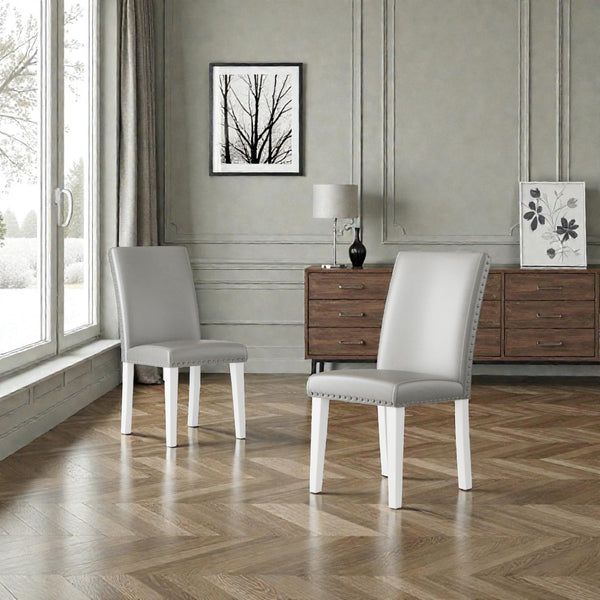 English Elm 25" High-back Upholstered Dining Chair Set of 2 with Solid Wood Legs for Formal Rooms Silver+White B2757P456191