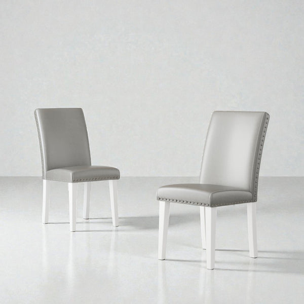 English Elm 25" High-back Upholstered Dining Chair Set of 2 with Solid Wood Legs for Formal Rooms Silver+White B2757P456191