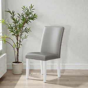 English Elm 25" High-back Upholstered Dining Chair Set of 2 with Solid Wood Legs for Formal Rooms Silver+White B2757P456191