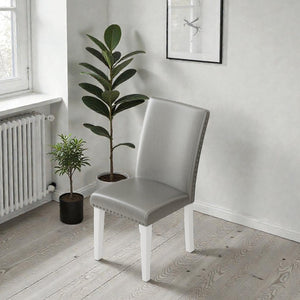 English Elm 25" High-back Upholstered Dining Chair Set of 2 with Solid Wood Legs for Formal Rooms Silver+White B2757P456191