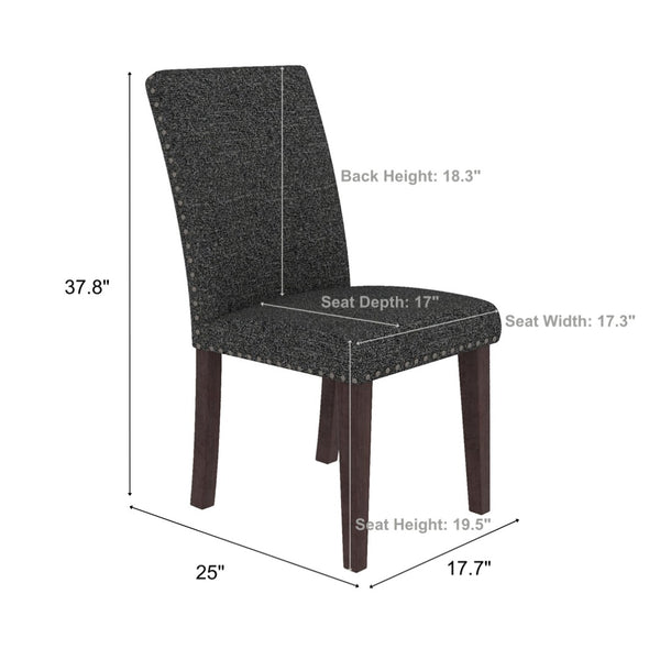 English Elm 25" High-back Upholstered Dining Chair Set of 2 with Solid Wood Legs for Formal Rooms Grey+Brown B2757P456192