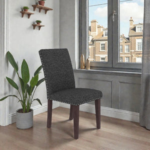 English Elm 25" High-back Upholstered Dining Chair Set of 2 with Solid Wood Legs for Formal Rooms Grey+Brown B2757P456192