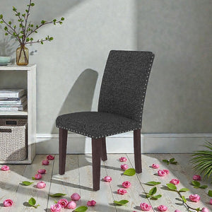English Elm 25" High-back Upholstered Dining Chair Set of 2 with Solid Wood Legs for Formal Rooms Grey+Brown B2757P456192