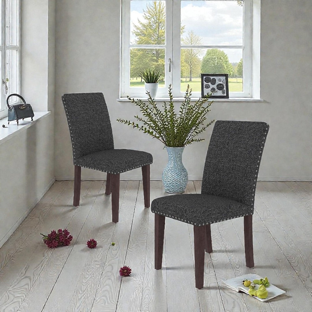 English Elm 25" High-back Upholstered Dining Chair Set of 2 with Solid Wood Legs for Formal Rooms Grey+Brown B2757P456192