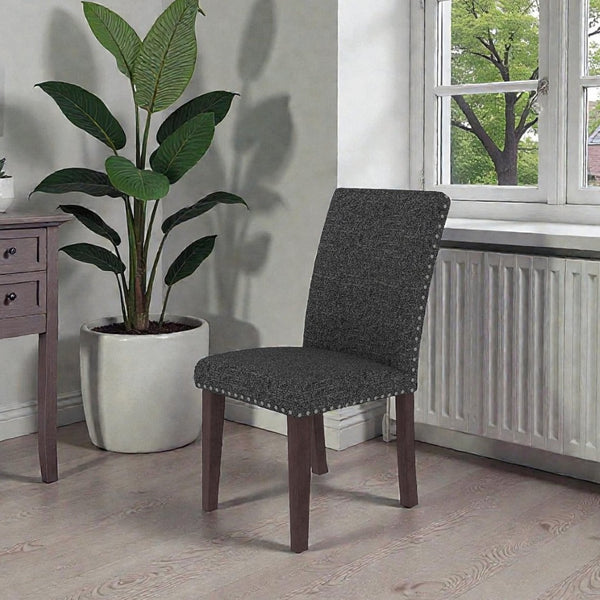 English Elm 25" High-back Upholstered Dining Chair Set of 2 with Solid Wood Legs for Formal Rooms Grey+Brown B2757P456192