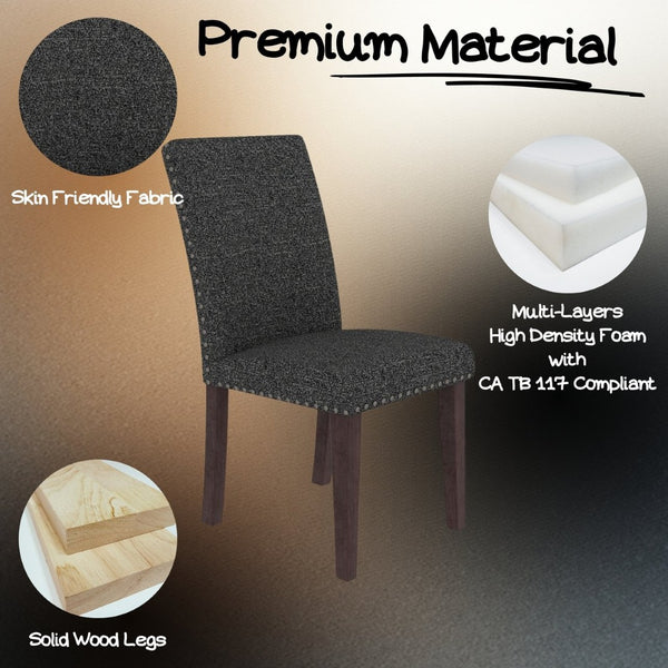 English Elm 25" High-back Upholstered Dining Chair Set of 2 with Solid Wood Legs for Formal Rooms Grey+Brown B2757P456192