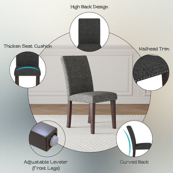 English Elm 25" High-back Upholstered Dining Chair Set of 2 with Solid Wood Legs for Formal Rooms Grey+Brown B2757P456192