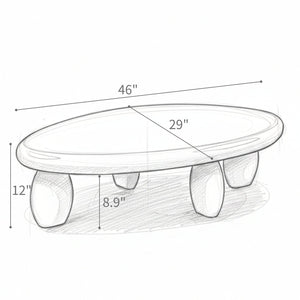 English Elm 46" Oval Coffee Table with Sculptural Pebble Legs and Glossy Lacquer Finish White B2757P456193