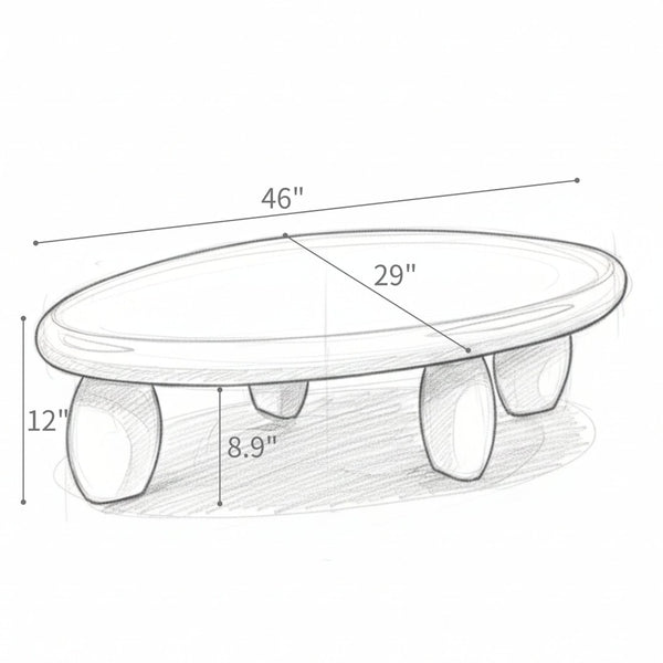 English Elm 46" Oval Coffee Table with Sculptural Pebble Legs and Glossy Lacquer Finish White B2757P456193