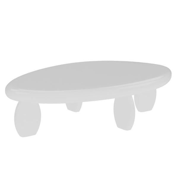 English Elm 46" Oval Coffee Table with Sculptural Pebble Legs and Glossy Lacquer Finish White B2757P456193