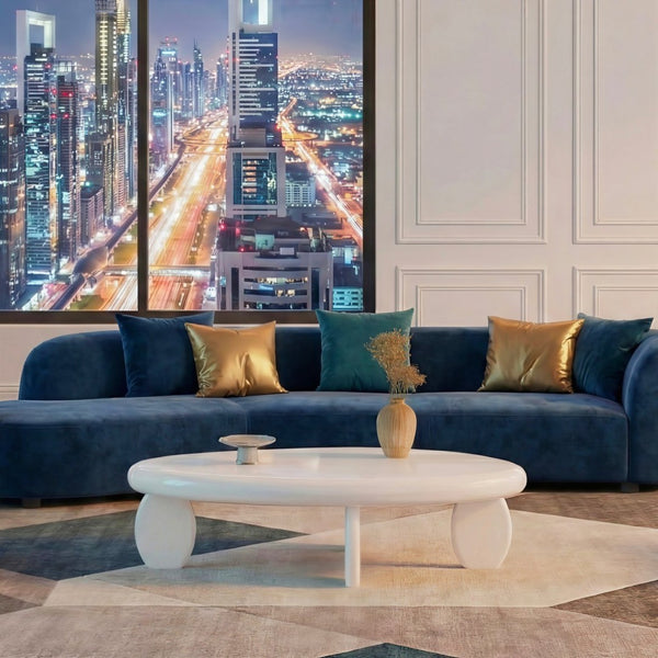 English Elm 46" Oval Coffee Table with Sculptural Pebble Legs and Glossy Lacquer Finish White B2757P456193