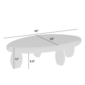 English Elm 46" Oval Coffee Table with Sculptural Pebble Legs and Glossy Lacquer Finish White B2757P456193