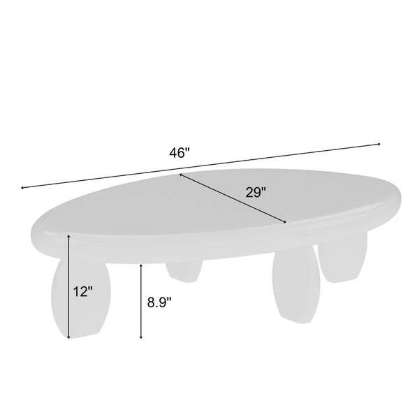 English Elm 46" Oval Coffee Table with Sculptural Pebble Legs and Glossy Lacquer Finish White B2757P456193