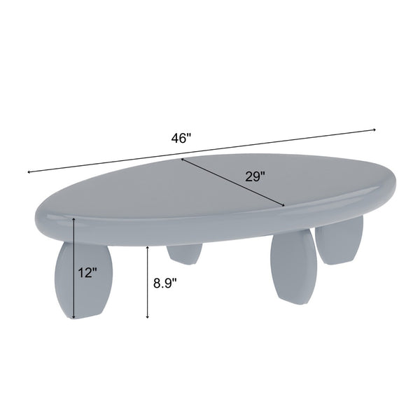 English Elm 46" Oval Coffee Table with Sculptural Pebble Legs and Glossy Lacquer Finish Gray B2757P456194