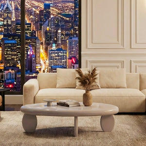 English Elm 46" Oval Coffee Table with Sculptural Pebble Legs and Glossy Lacquer Finish Gray B2757P456194